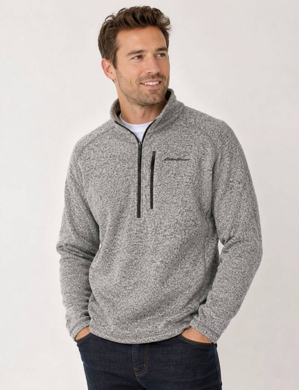 Eddie Bauer Men’s 1/4 Fleece Long Sleeve Pullover Gray Sz 2XL Outdoor Logo